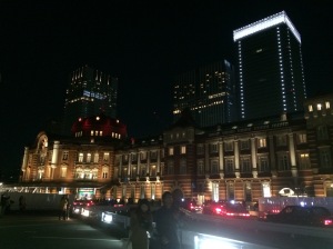 Tokyo train station at night- gives you an idea of the city all lit up. 